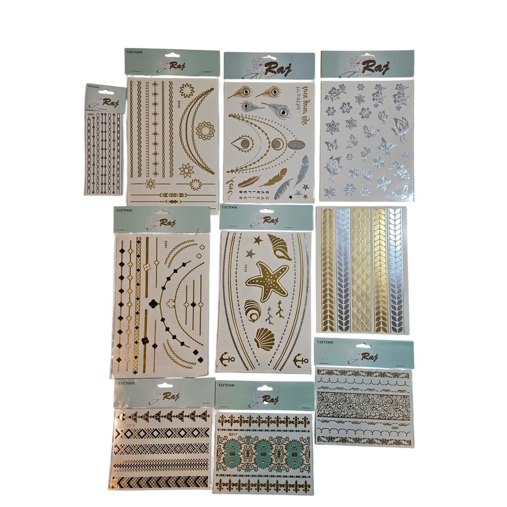 Raj Metallic Temporary‎ Tattoos Gold Silver Body Art Flash Jewels Face Body